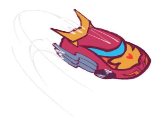 a bright red car zooming